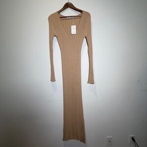 Size: L Sophie Rue Tan Ribbed Knit Fit & Flare Dress